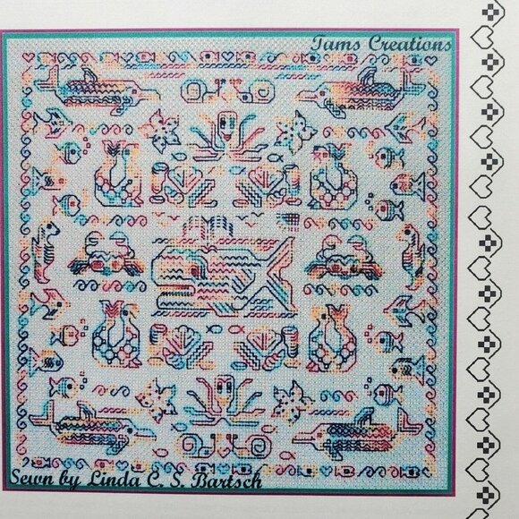 Blackwork Needleworking Aquarium Pattern by Tams Creations Fish Whale Dolphin VT - Picture 1 of 4
